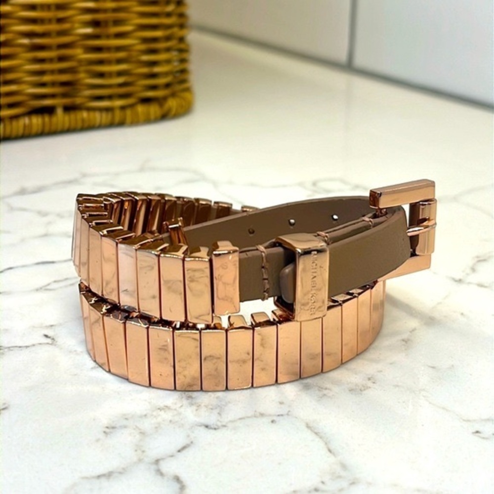 Michael Kors Rose Gold Tone Leather Double Wrap Bracelet